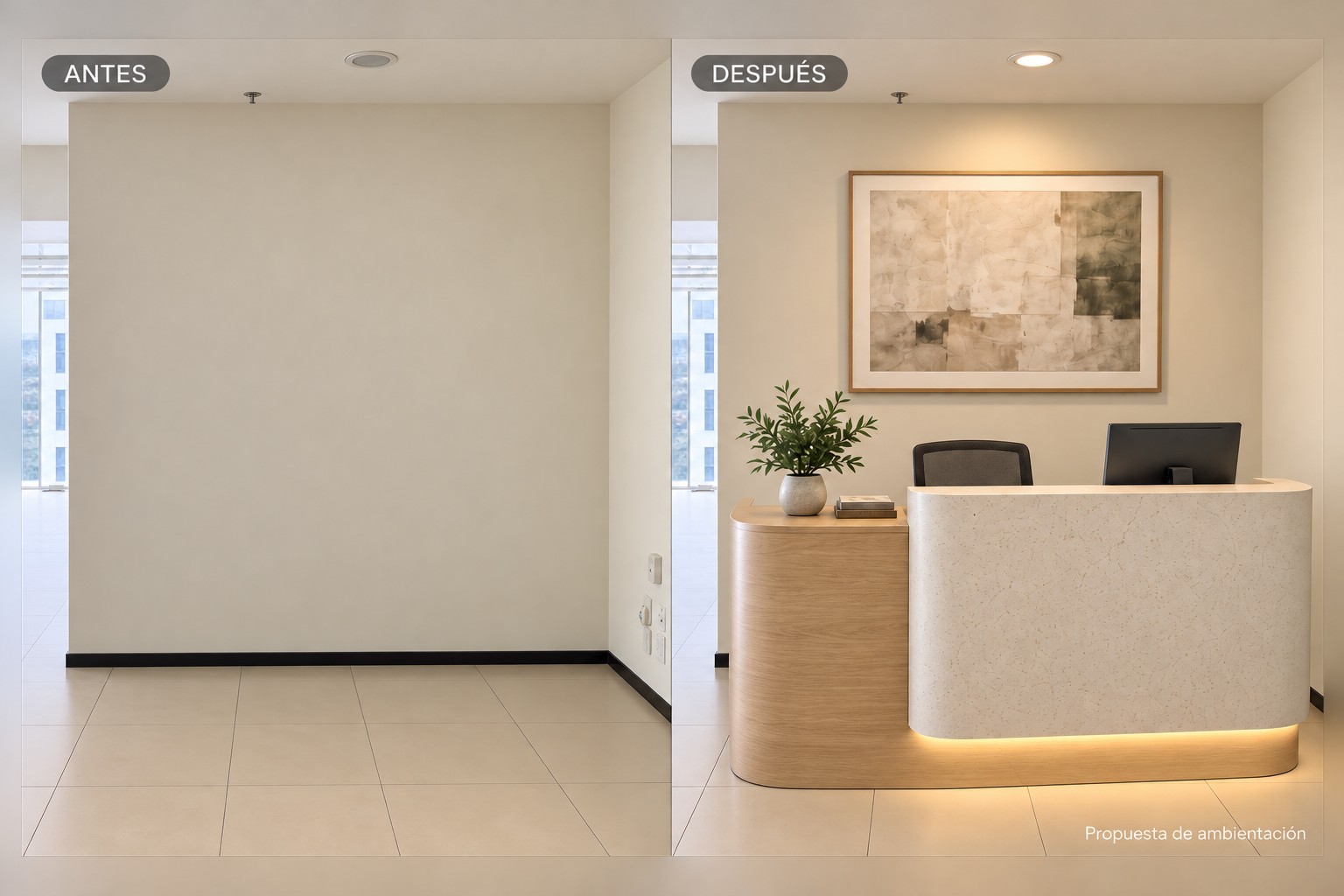 Recepción: antes y después. Propuesta de ambientación